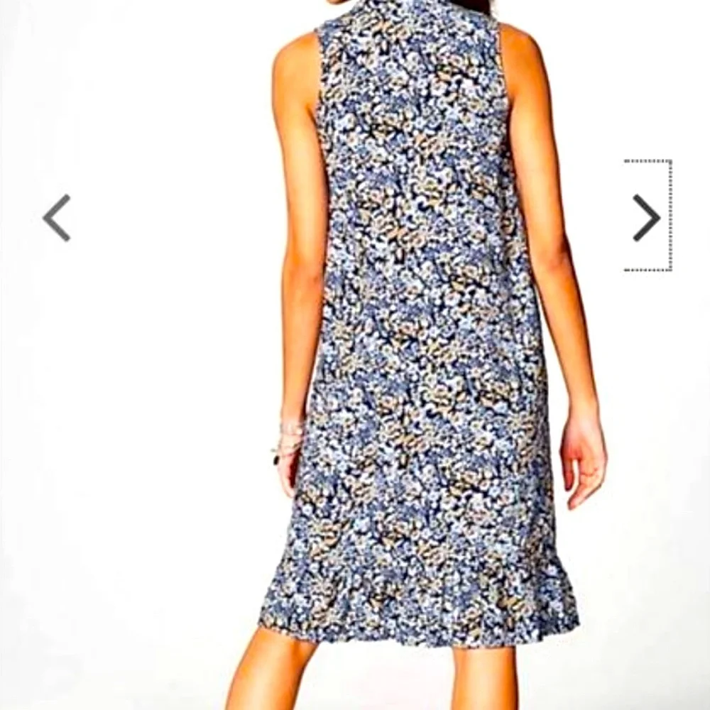 J. Jill M Short Blue floral sun dress sleeveless button down front collared - Picture 2 of 10